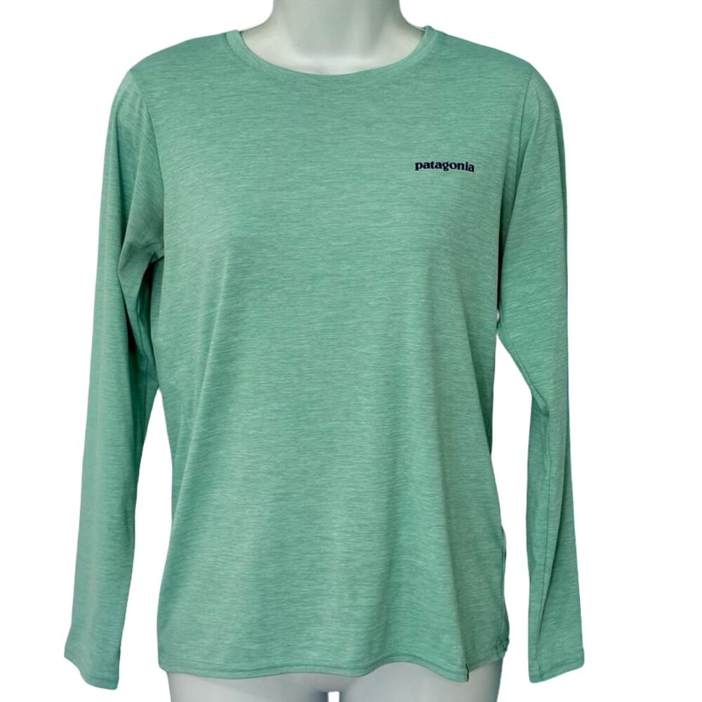 Patagonia Light Teal Capilene Cool Daily Graphic Long Sleeve Shirt UPF 50 Sz XS